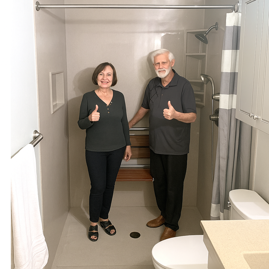 Aging in place bathroom remodel showing accessible home modifications for seniors