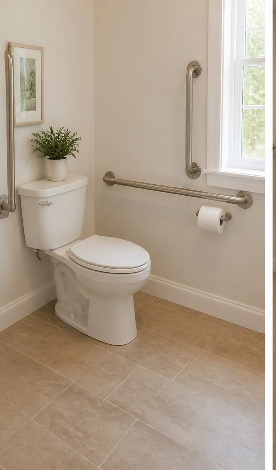 Comfort-height toilet with secure support bars
