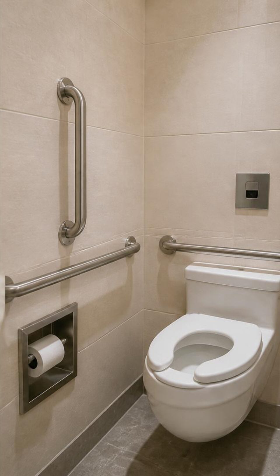 ADA-style toilet area with properly located support bars