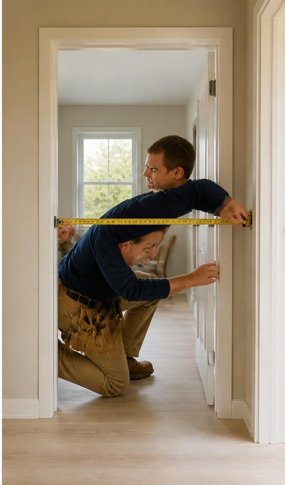 Contractor measuring clear width at an interior doorway