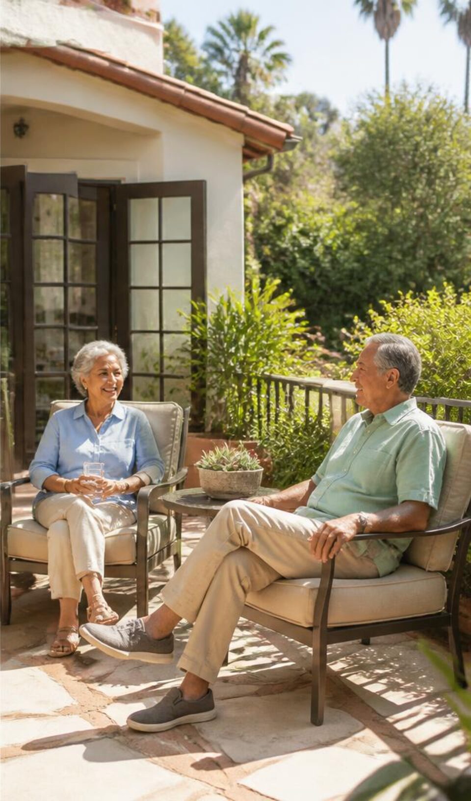 Older couple enjoying an accessible patio at home