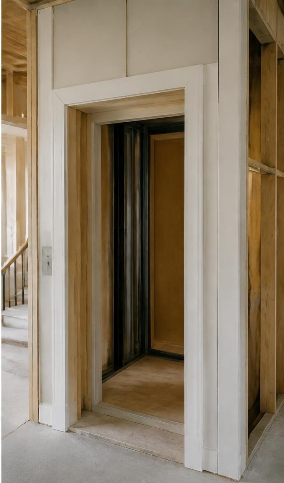 Framed residential elevator opening during construction